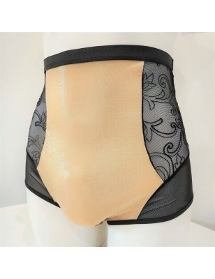 Golden Twilight Fantasy: High-Waist Tummy-Covering Sheer Mesh Panties for Men