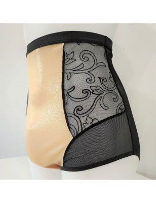 Golden Twilight Fantasy: High-Waist Tummy-Covering Sheer Mesh Panties for Men