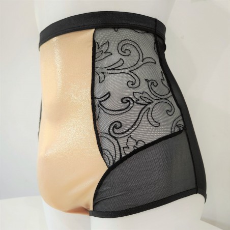 Golden Twilight Fantasy: High-Waist Tummy-Covering Sheer Mesh Panties for Men