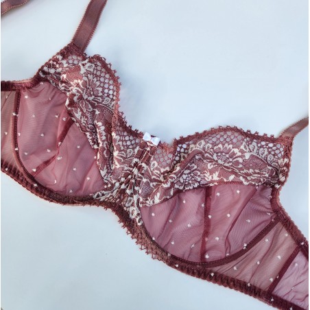Blush Allure: See-Through Dirty Pink Men's Bra