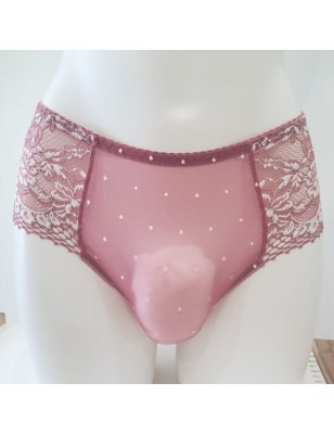 Blush Allure: Ultra-Sheer Lace Mesh Panties for Men