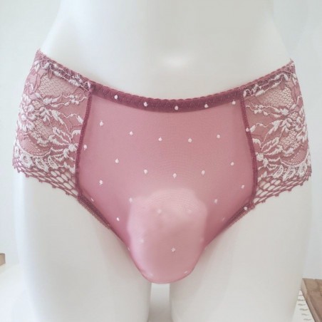 Blush Allure: Ultra-Sheer Lace Mesh Panties for Men