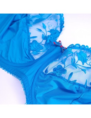 Azure Serenity: Custom Satin and Lace Blue Bra for Men