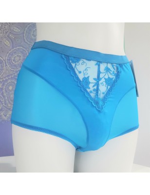 Azure Serenity: High-Waisted Feminine Mesh Briefs for Men