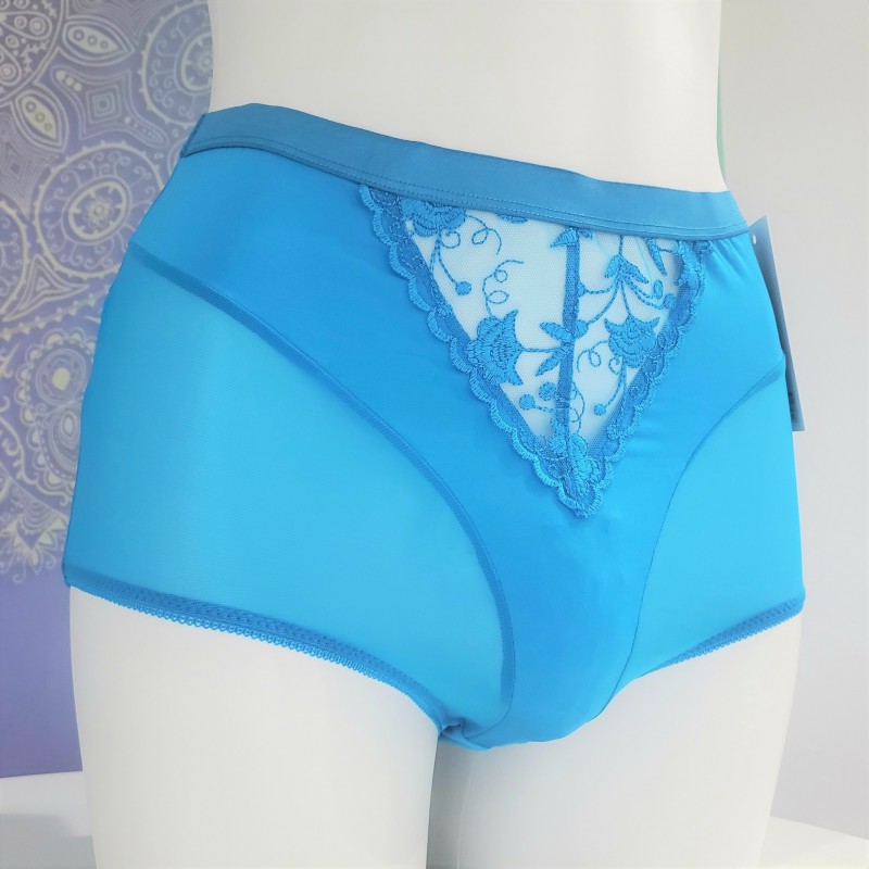 Azure Serenity: High-Waisted Feminine Mesh Briefs for Men