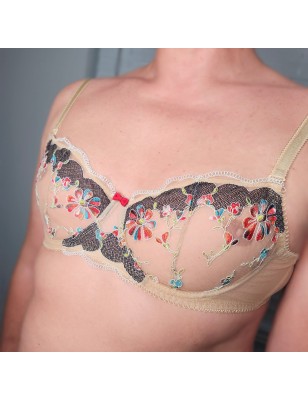 Floral Fantasy: Beige Balconette Bra for Men