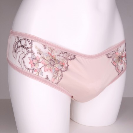 SissySat Elegance: Pastel Beige Satin & Lace Men's Panties