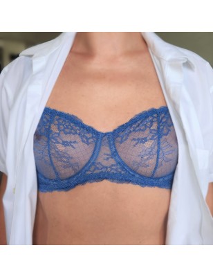 Blue Enchantment: See-Through Balconette Bra for Men in AA