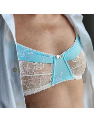 Sky Serenity: Light Blue Lace Bra Set for Men