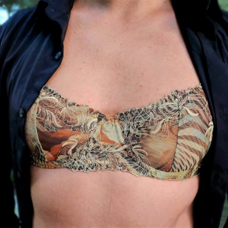 Wild Essence: Cheetah Motif Mesh Lace Bra for Men