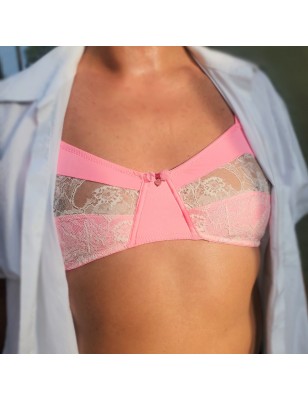 NeonLace Allure: Men's Vibrant Pink Luxury Bra.