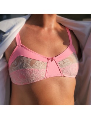 NeonLace Allure: Men's Vibrant Pink Luxury Bra.