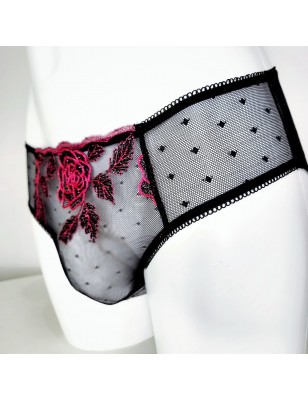 Floral Temptation: Black Mesh Thong, Bikini or Brief with Pink Roses for Men