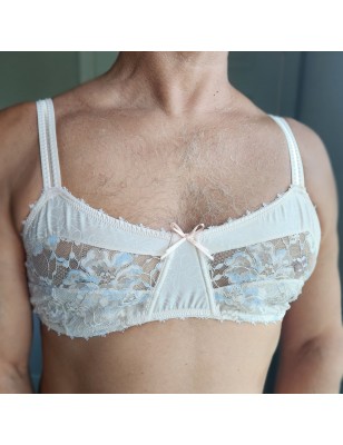 Silken Elegance: Flat Chest AA Cup Lace Bra for Men