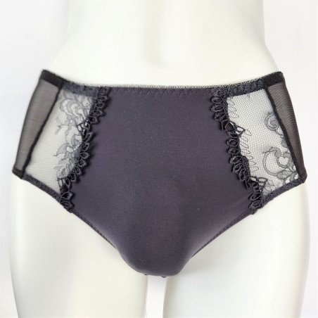 Charcoal Lace: Feminine Grey Lace Brief Panty for Men