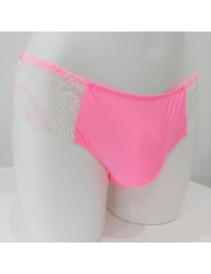 NeonLace Allure: Vibrant Neon Pink Men's Lace Panties