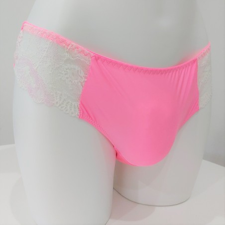 NeonLace Allure: Vibrant Neon Pink Men's Lace Panties