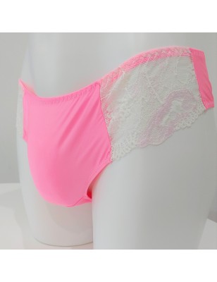 NeonLace Allure: Vibrant Neon Pink Men's Lace Panties