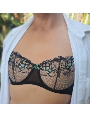 Black Leopard Sheer Lace AA Cup Bra for Men and Crossdressers