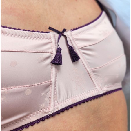 All-Satin: Light Pink Men's Bra with Purple Trimmings