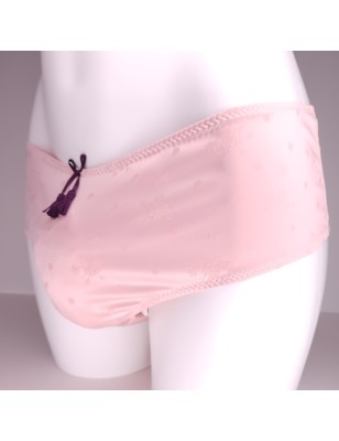 All-Satin: Smooth Pastel Pink Panties with Purple Center Bow