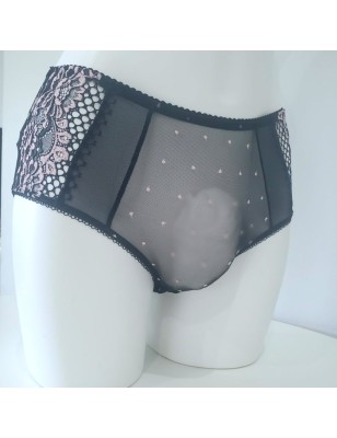 Black & Pink Bliss: Sheer Lace Brief Panties for Men