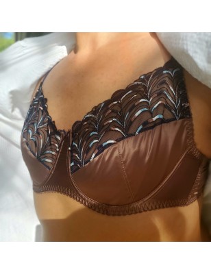 Terra Comfort: Brown Satin Flat Bra for Men in Extra Large Sizes