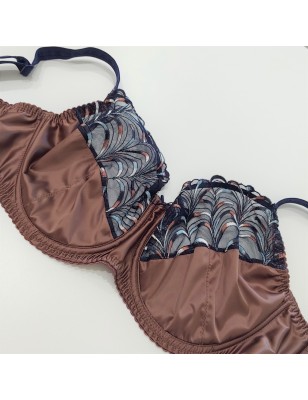 Terra Comfort: Brown Satin Flat Bra for Men in Extra Large Sizes