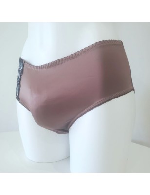 Terra Comfort: Stretchy Brown Satin Panties for Fuller Men