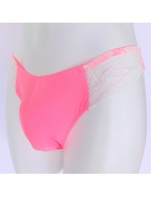 NeonLace Allure: Neon Pink Comfort Pouch Thongs for Crossdressers